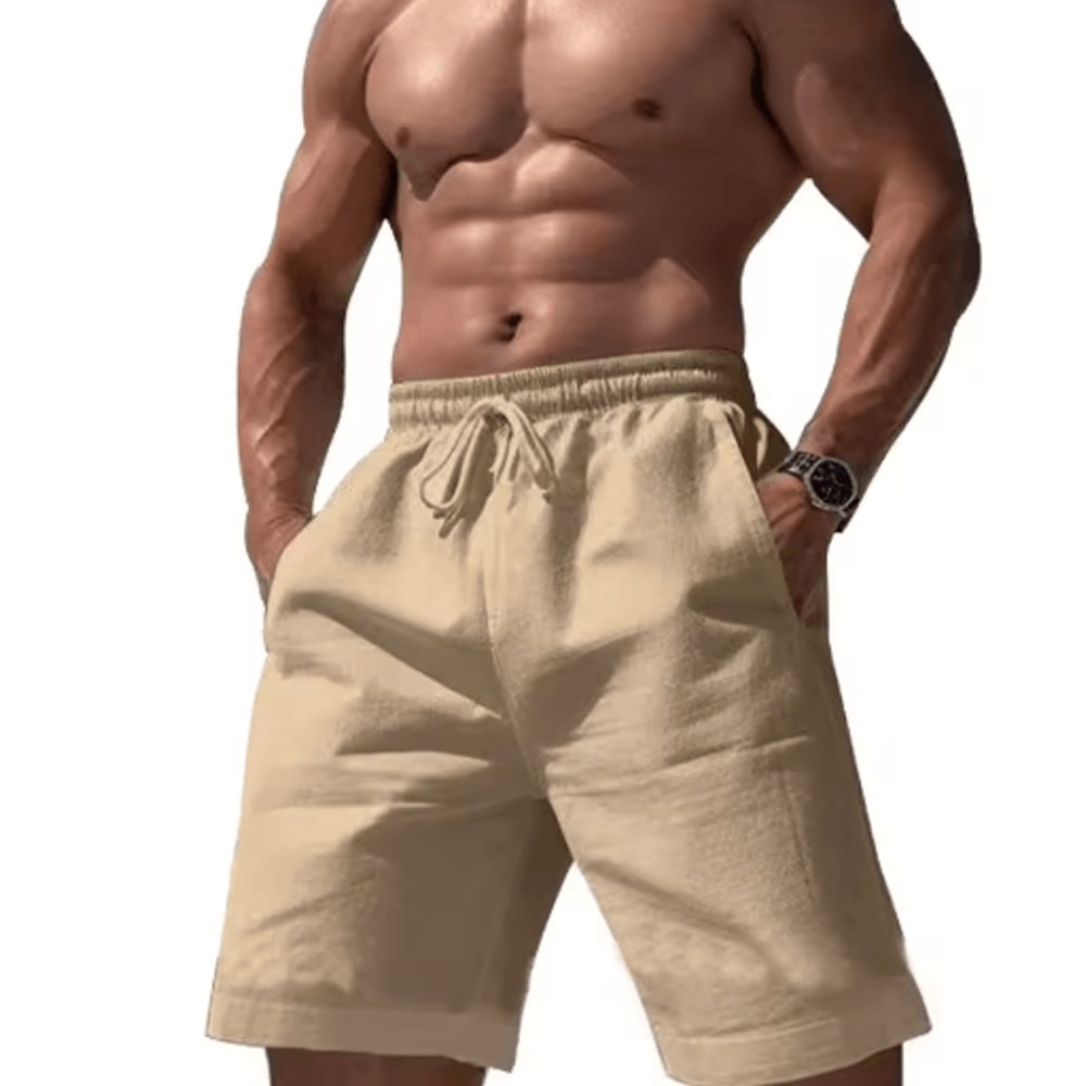 Mens Linen Cotton Elastic Waist Shorts Lightweight Summer Jogging And Basketball Wear 6
