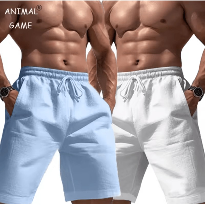 Mens Linen Cotton Elastic Waist Shorts Lightweight Summer Jogging And Basketball Wear 0