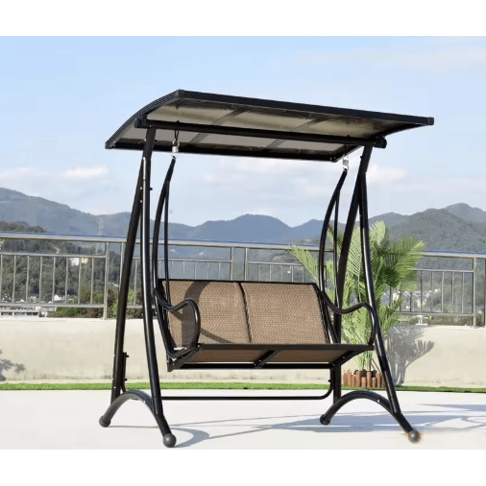 Outdoor Swing Rocking Chair 3 Person Hanging Reclining Bed For Balcony Garden And Patio 2
