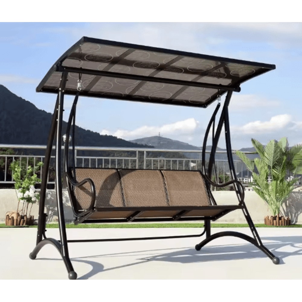 Outdoor Swing Rocking Chair 3 Person Hanging Reclining Bed For Balcony Garden And Patio 3