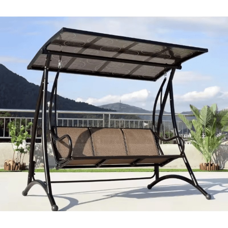 Outdoor Swing Rocking Chair 3 Person Hanging Reclining Bed For Balcony Garden And Patio 3