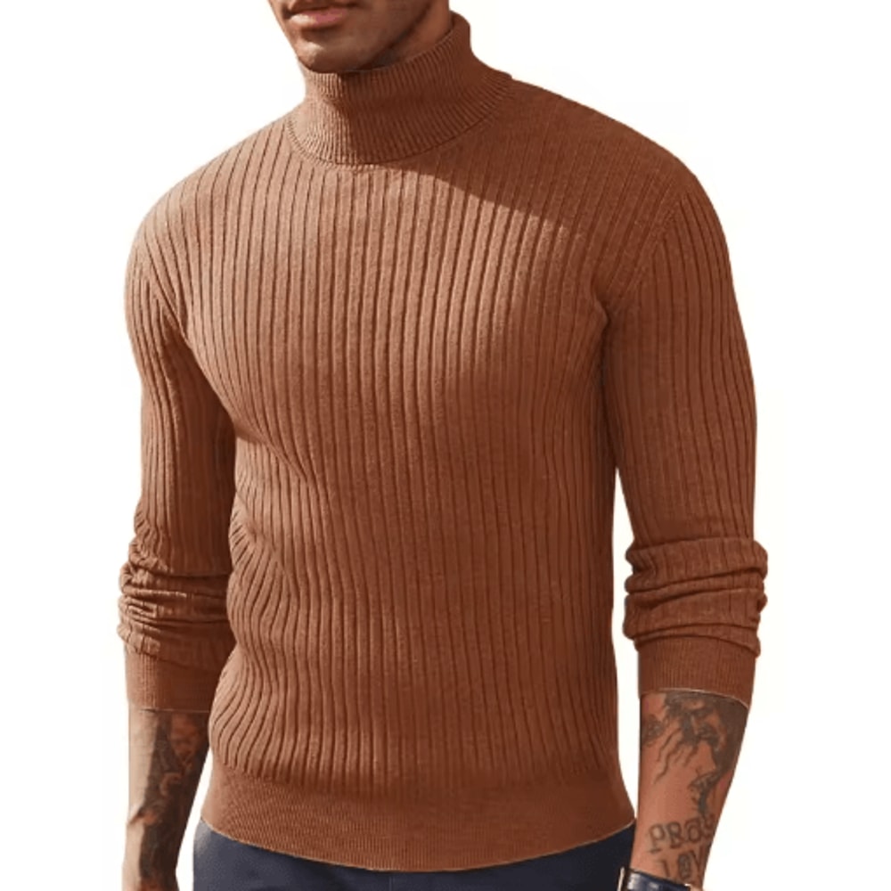 Mens Slim Fit Turtleneck Sweater Warm Knitted Long Sleeve Pullover 3