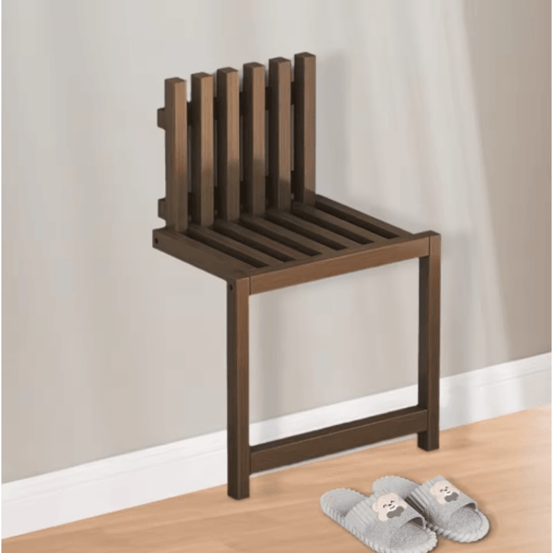 Foldable Bamboo Shoe Stool Wall Mounted Waterproof Shower Seat For Small Spaces 7