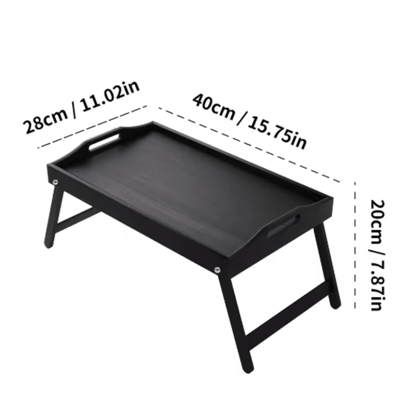 Bamboo Breakfast Bed Tray With Folding Legs Sofa Laptop And Snack Serving Tray Black White 4