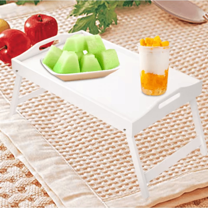 Bamboo Breakfast Bed Tray With Folding Legs Sofa Laptop And Snack Serving Tray Black White 5