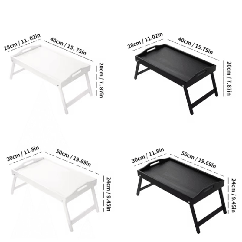Bamboo Breakfast Bed Tray With Folding Legs Sofa Laptop And Snack Serving Tray Black White 8