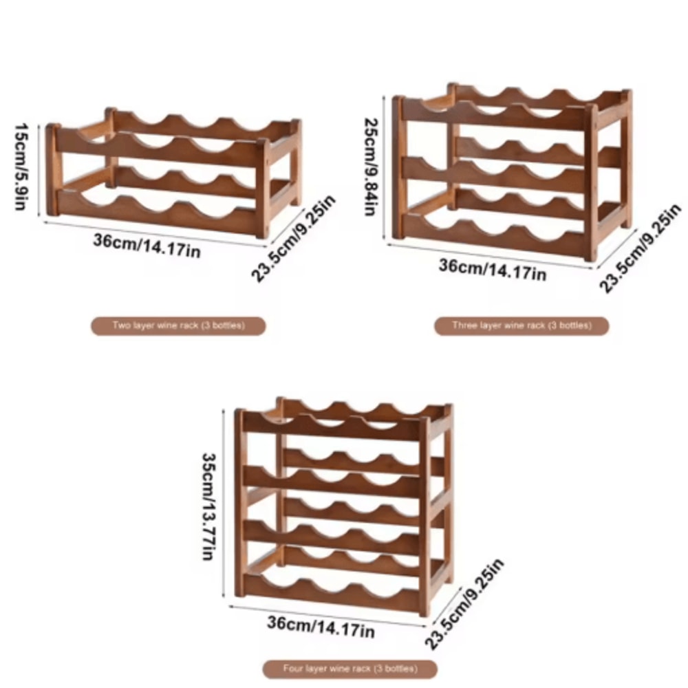 Bamboo Multi Tier Wine Rack Vintage Solid Wood Tabletop Display For Home And Bar 10
