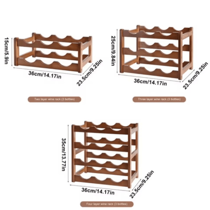 Bamboo Multi Tier Wine Rack Vintage Solid Wood Tabletop Display For Home And Bar 10