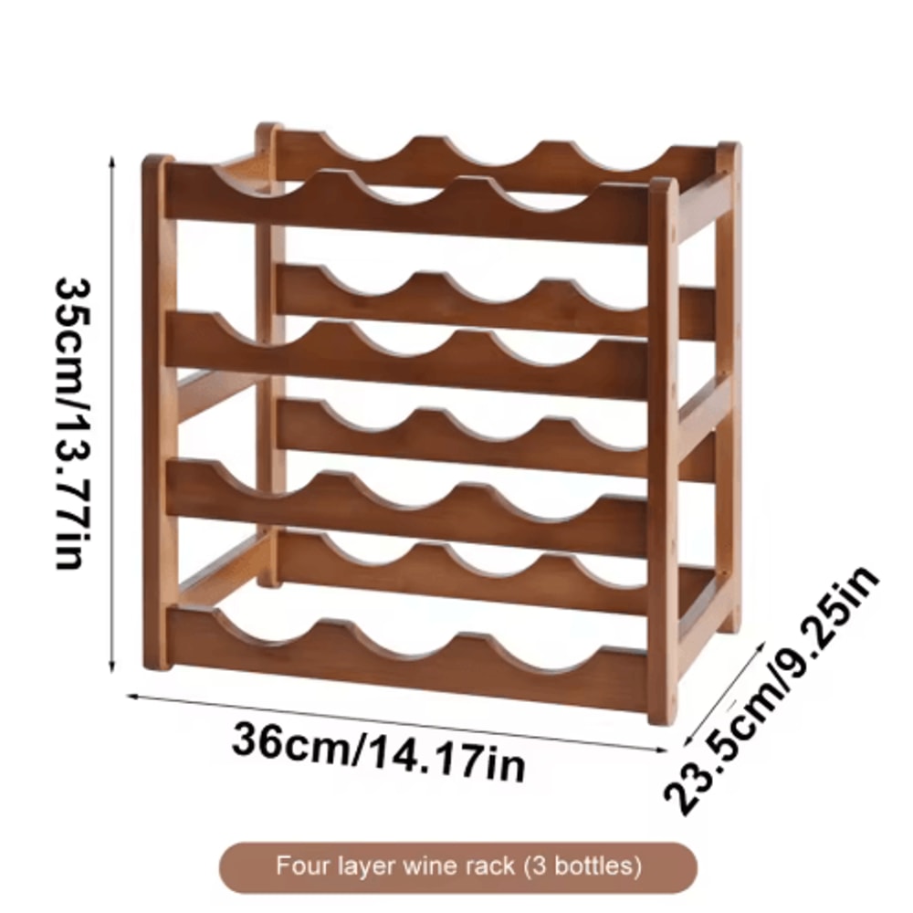 Bamboo Multi Tier Wine Rack Vintage Solid Wood Tabletop Display For Home And Bar 4