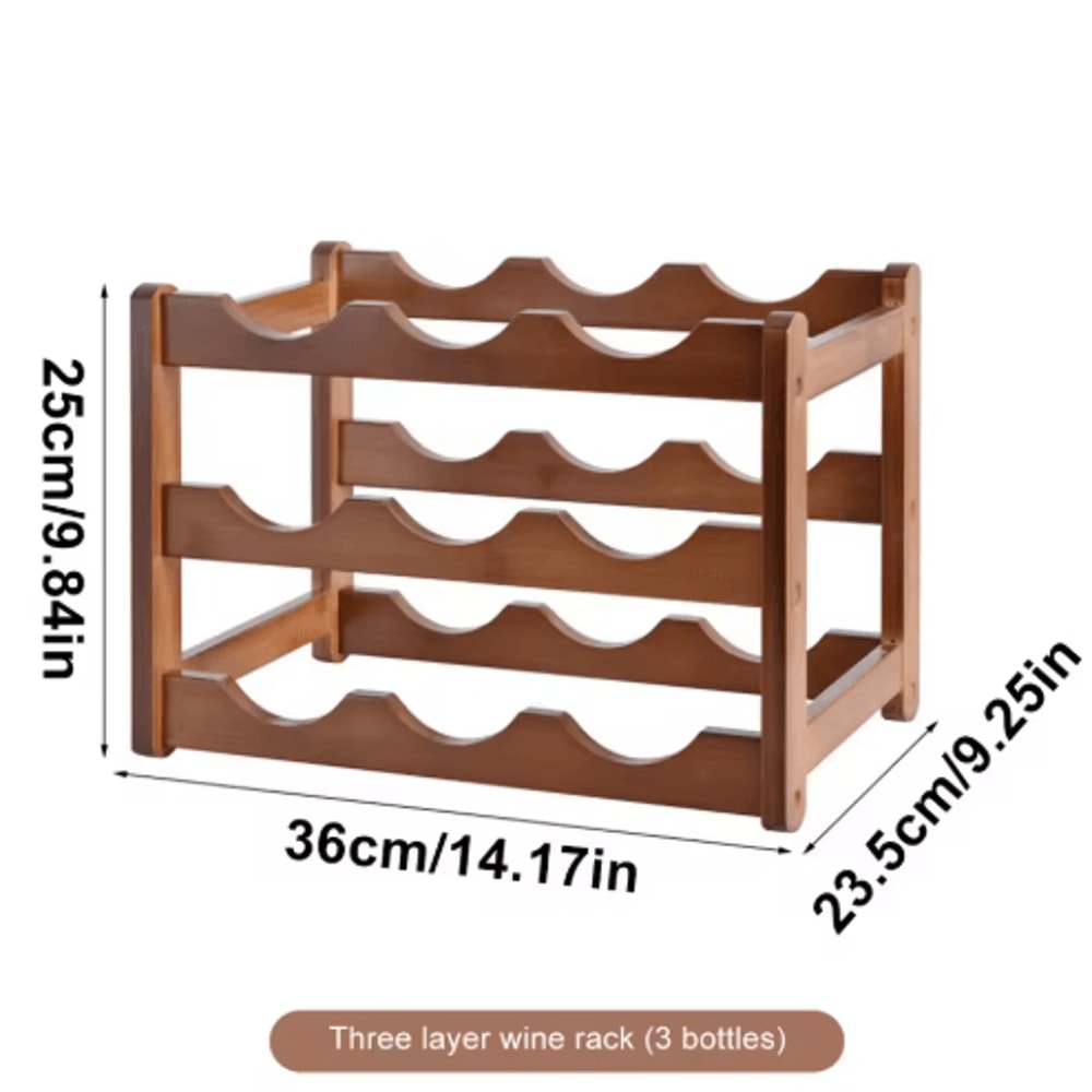 Bamboo Multi Tier Wine Rack Vintage Solid Wood Tabletop Display For Home And Bar 5