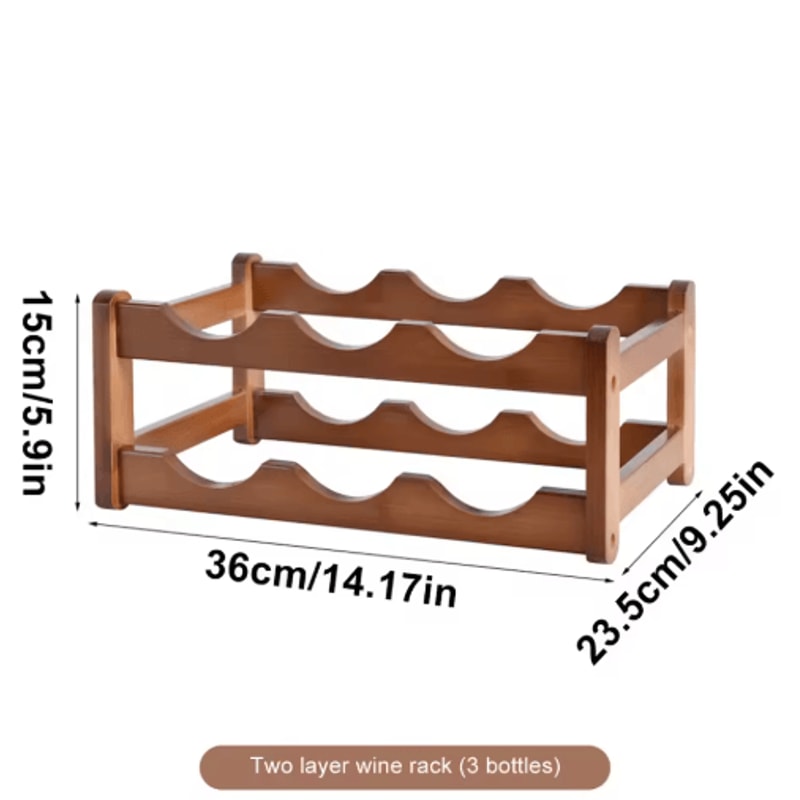 Bamboo Multi Tier Wine Rack Vintage Solid Wood Tabletop Display For Home And Bar 6