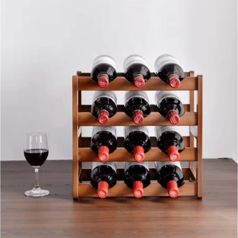 Bamboo Multi Tier Wine Rack Vintage Solid Wood Tabletop Display For Home And Bar 8