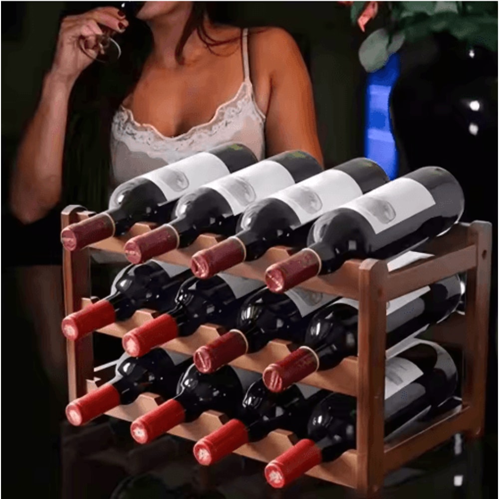 Bamboo Multi Tier Wine Rack Vintage Solid Wood Tabletop Display For Home And Bar 0