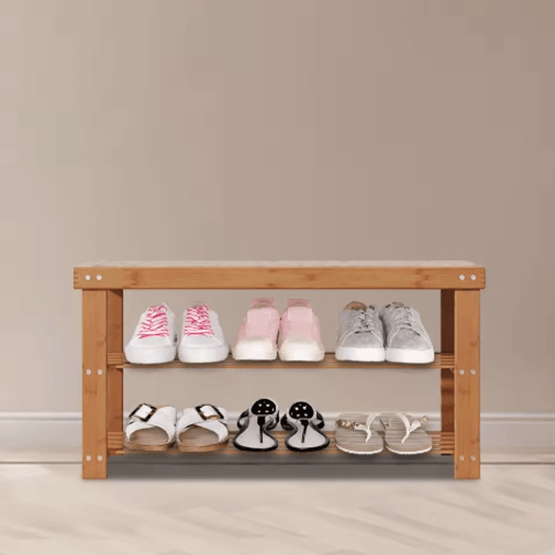 Bamboo Shoe Rack Bench 3 Tier Storage Bench For Hallway Bathroom And Living Room 5