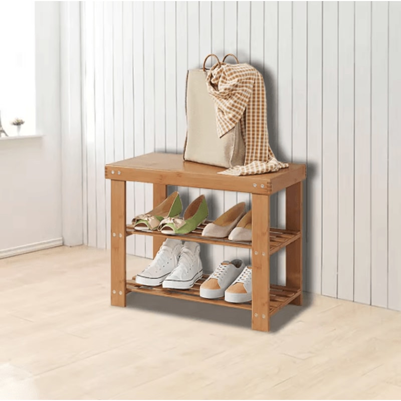 Bamboo Shoe Rack Bench 3 Tier Storage Bench For Hallway Bathroom And Living Room 6