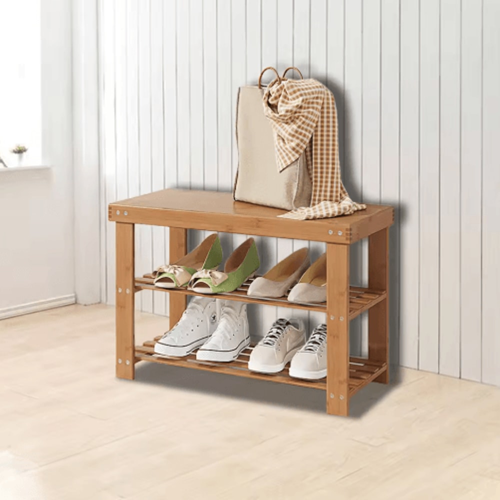 Bamboo Shoe Rack Bench 3 Tier Storage Bench For Hallway Bathroom And Living Room 7