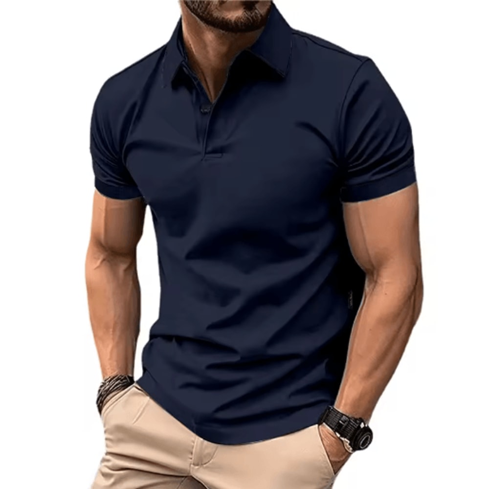 Mens Summer Solid Color Polo Shirt Lightweight Short Sleeve Lapel Tee For Casual And Jogging Wear 1