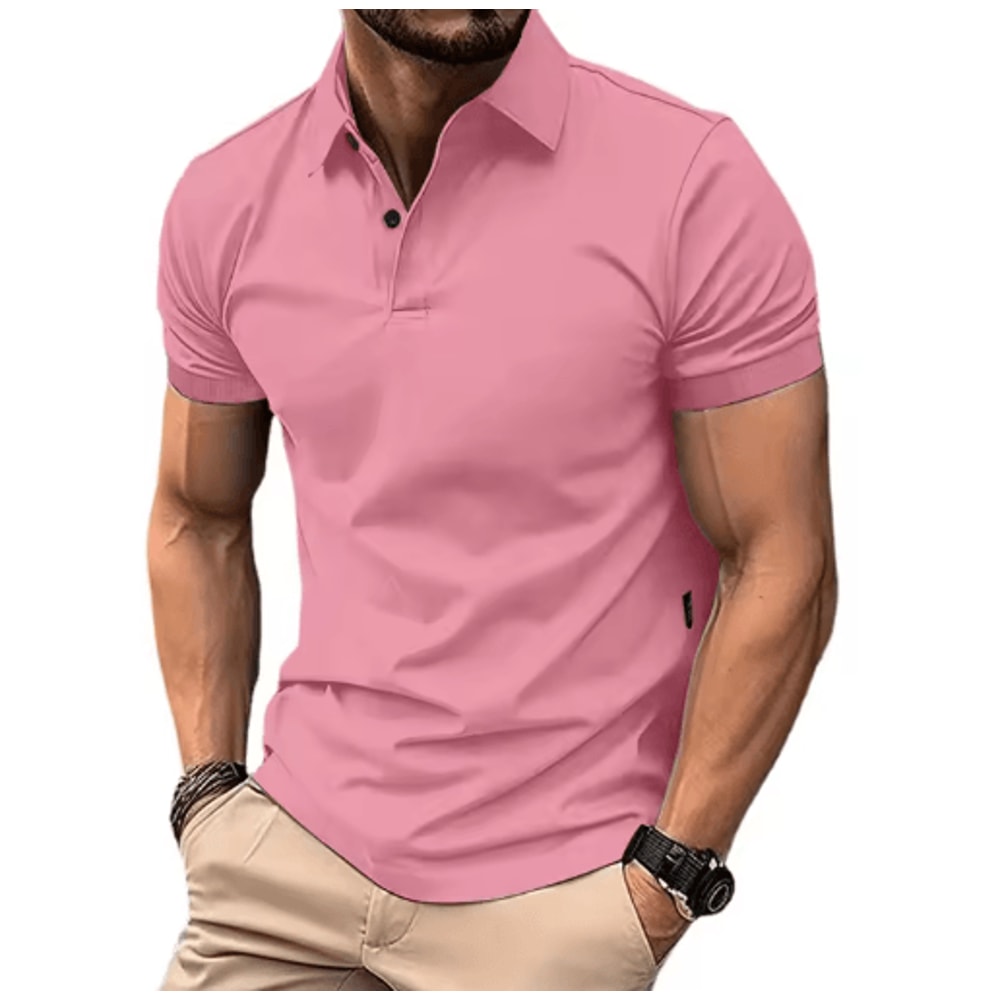 Mens Summer Solid Color Polo Shirt Lightweight Short Sleeve Lapel Tee For Casual And Jogging Wear 3