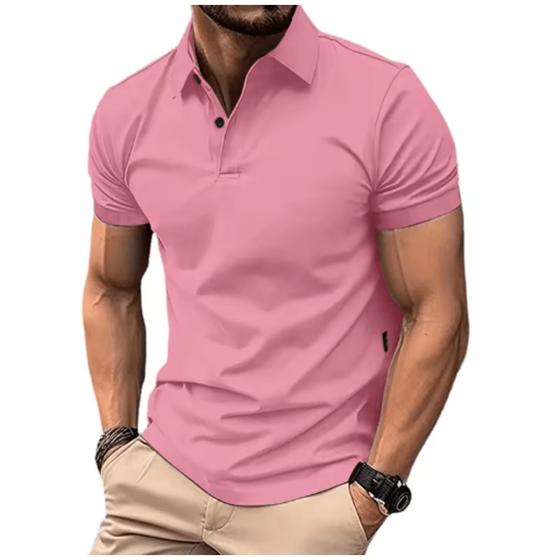 Mens Summer Solid Color Polo Shirt Lightweight Short Sleeve Lapel Tee For Casual And Jogging Wear 3