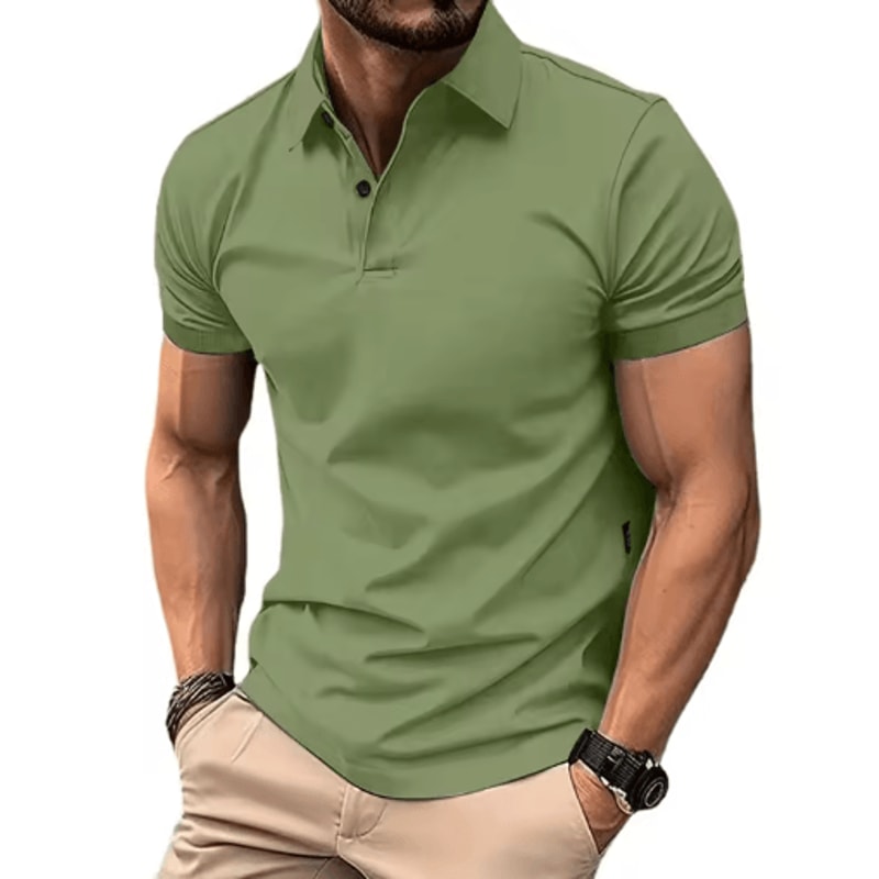 Mens Summer Solid Color Polo Shirt Lightweight Short Sleeve Lapel Tee For Casual And Jogging Wear 4