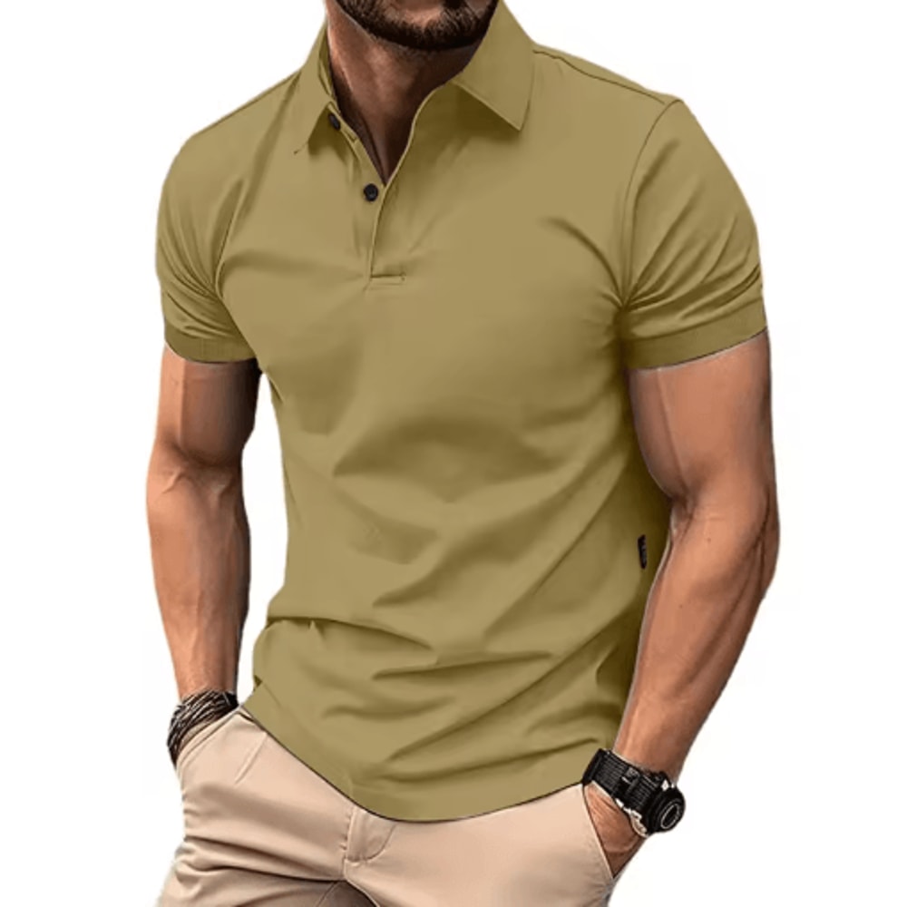 Mens Summer Solid Color Polo Shirt Lightweight Short Sleeve Lapel Tee For Casual And Jogging Wear 5