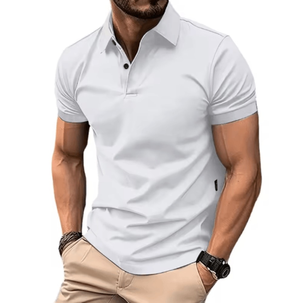 Mens Summer Solid Color Polo Shirt Lightweight Short Sleeve Lapel Tee For Casual And Jogging Wear 0