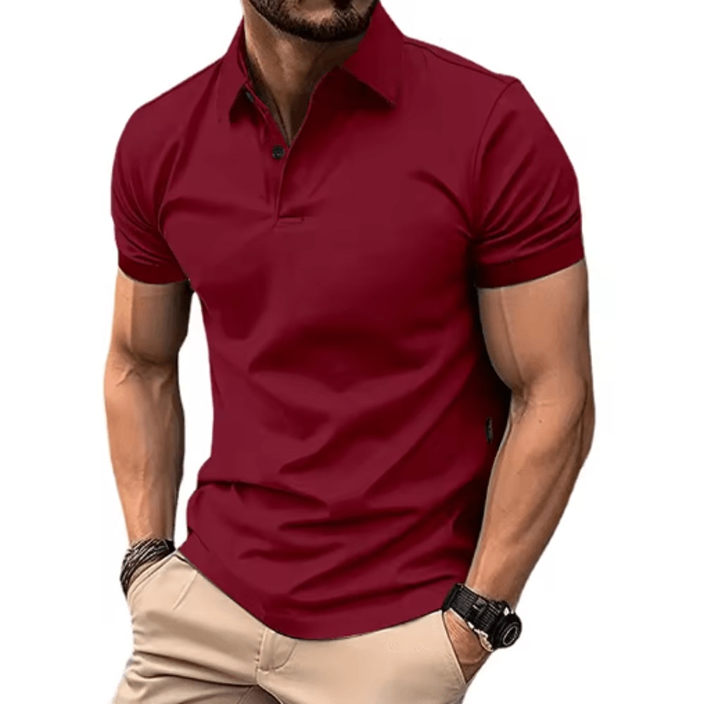 Mens Summer Solid Color Polo Shirt Lightweight Short Sleeve Lapel Tee For Casual And Jogging Wear 6