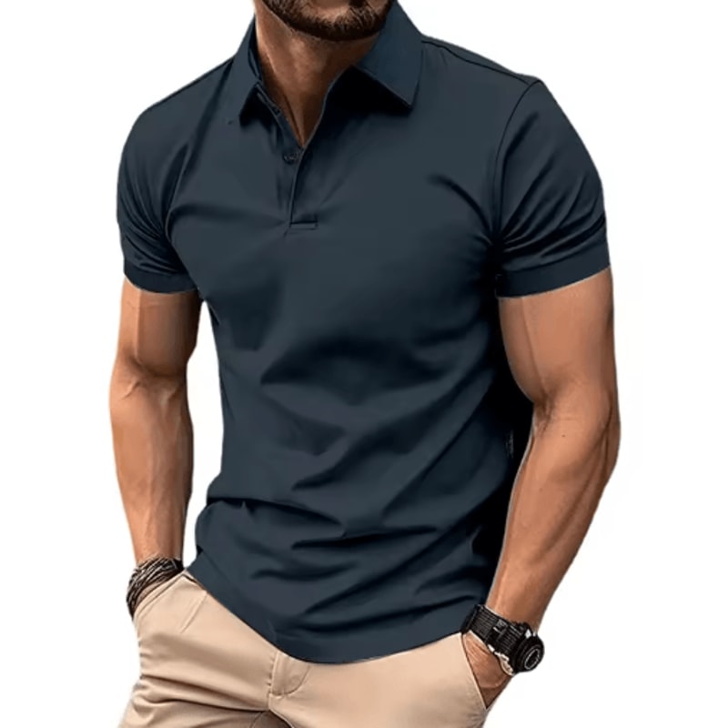 Mens Summer Solid Color Polo Shirt Lightweight Short Sleeve Lapel Tee For Casual And Jogging Wear 8