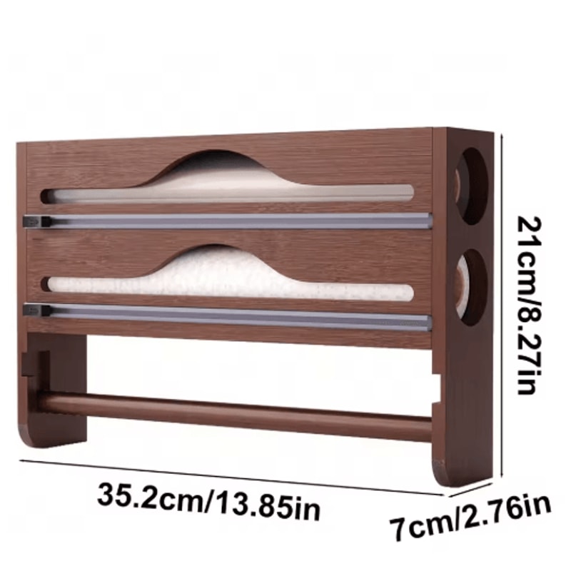 Bamboo Kitchen Organizer Wall Mounted Cling Film And Foil Dispenser With Cutter 1