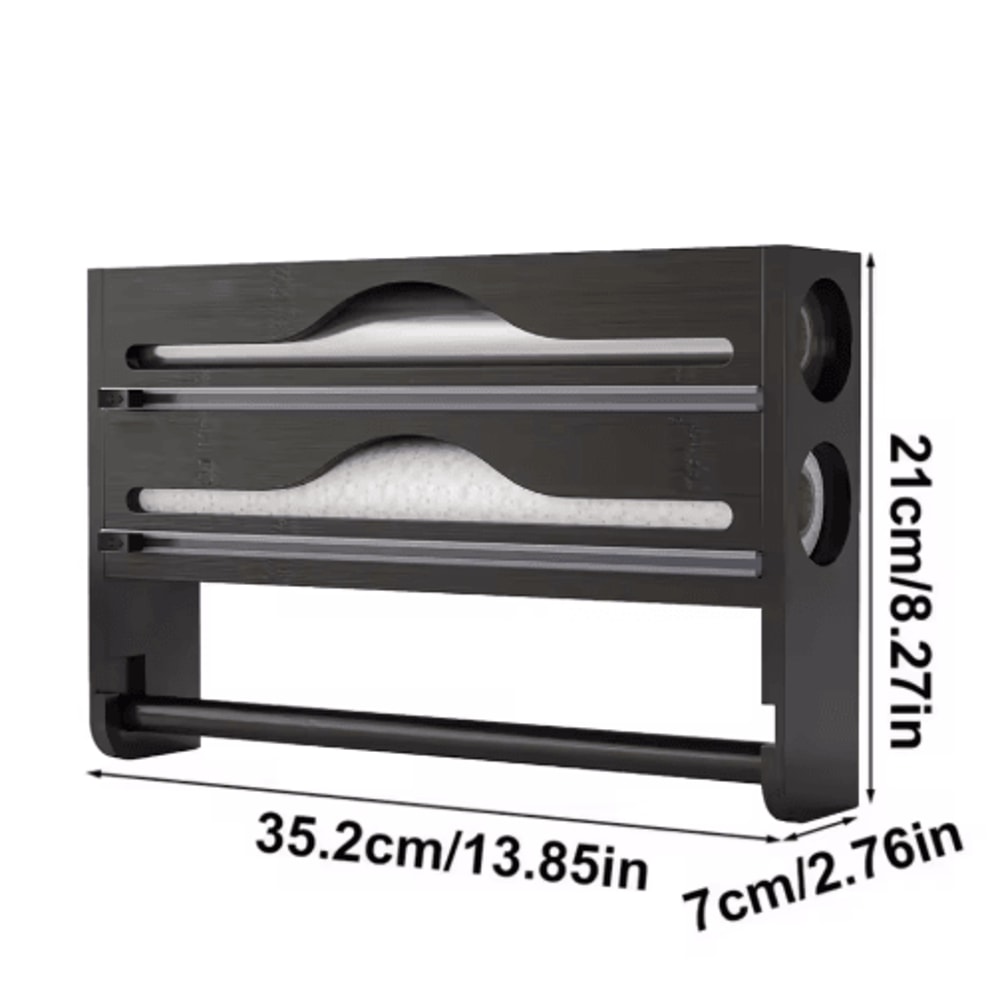 Bamboo Kitchen Organizer Wall Mounted Cling Film And Foil Dispenser With Cutter 3