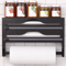 Bamboo Kitchen Organizer Wall Mounted Cling Film And Foil Dispenser With Cutter 0