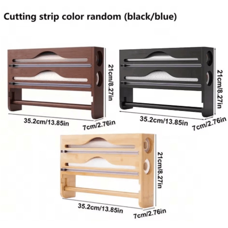 Bamboo Kitchen Organizer Wall Mounted Cling Film And Foil Dispenser With Cutter 6