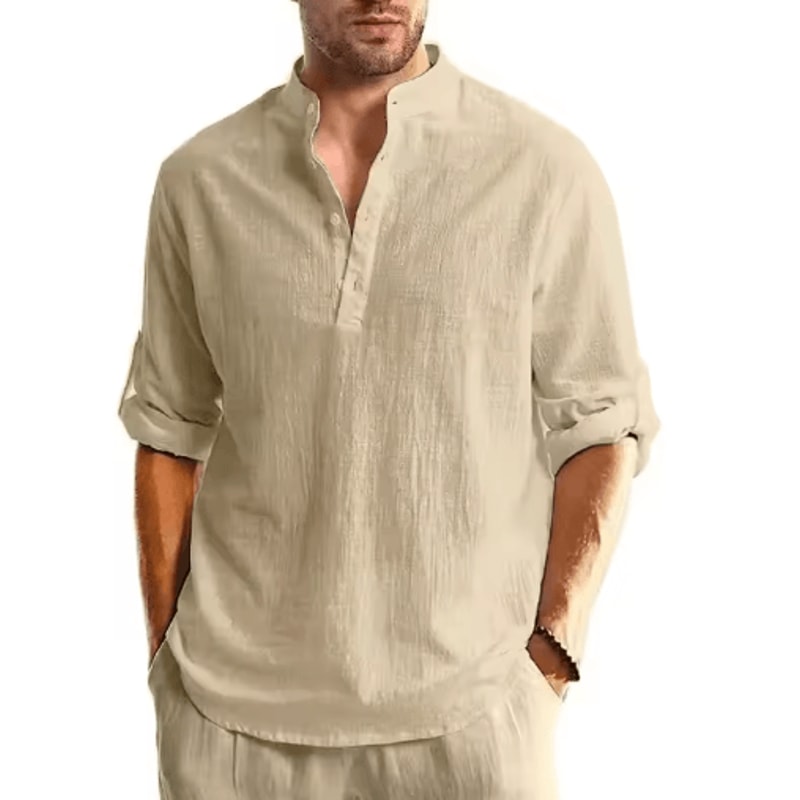 Mens Long Sleeve Henley Shirt Lightweight Cotton Button Tee For Business And Streetwear 1