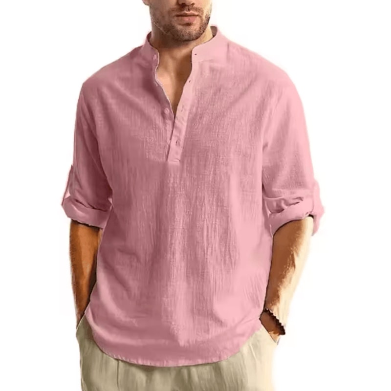 Mens Long Sleeve Henley Shirt Lightweight Cotton Button Tee For Business And Streetwear 3