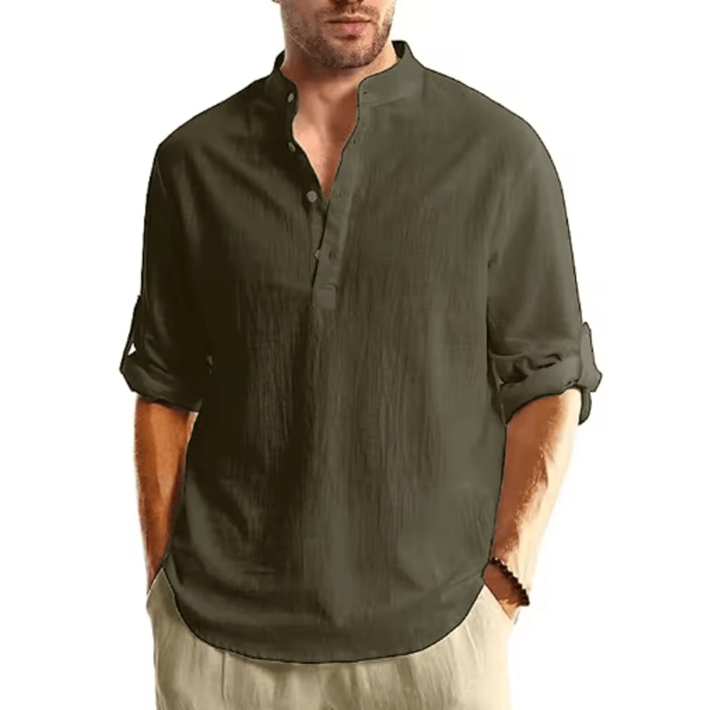 Mens Long Sleeve Henley Shirt Lightweight Cotton Button Tee For Business And Streetwear 4