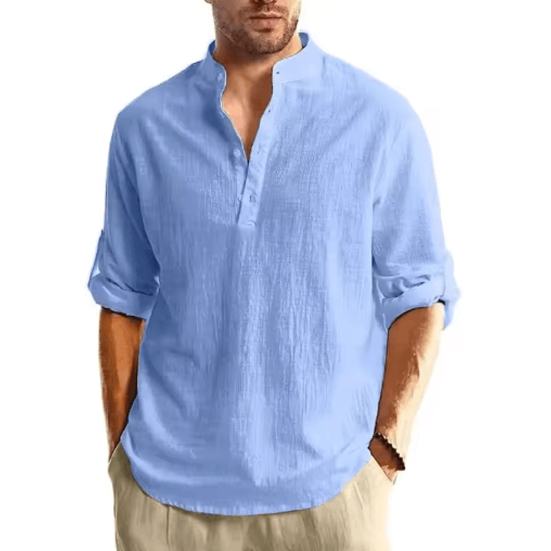 Mens Long Sleeve Henley Shirt Lightweight Cotton Button Tee For Business And Streetwear 5