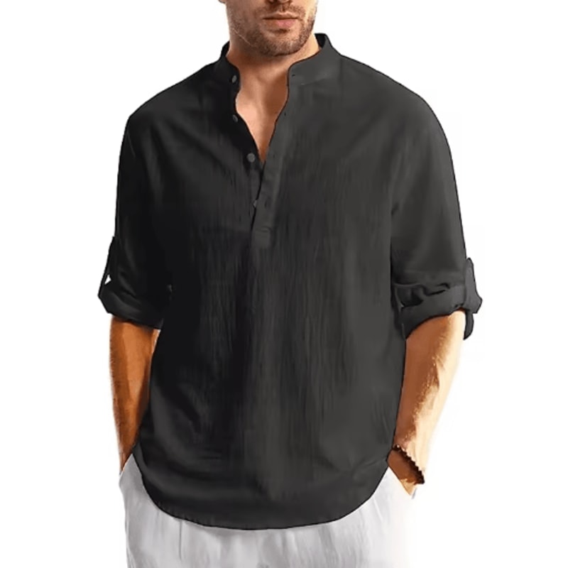 Mens Long Sleeve Henley Shirt Lightweight Cotton Button Tee For Business And Streetwear 7