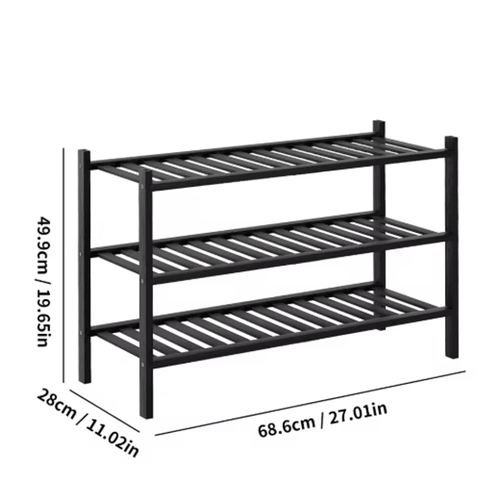 2 To 3 Tier Stackable Bamboo Shoe Rack Freestanding Entryway And Closet Organizer Black 2