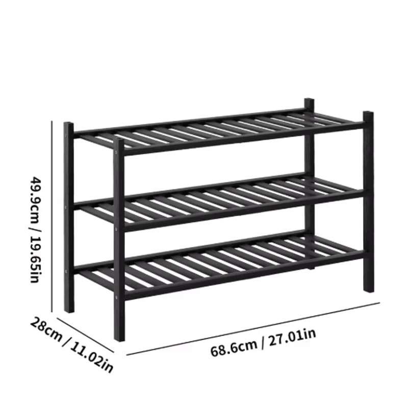 2 To 3 Tier Stackable Bamboo Shoe Rack Freestanding Entryway And Closet Organizer Black 2