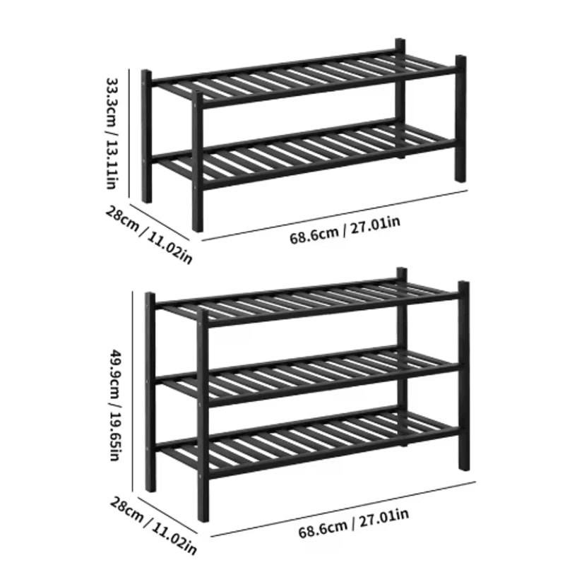 2 To 3 Tier Stackable Bamboo Shoe Rack Freestanding Entryway And Closet Organizer Black 6