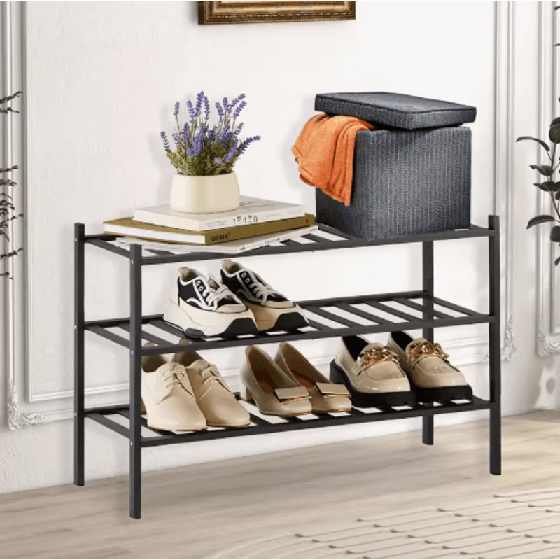 2 To 3 Tier Stackable Bamboo Shoe Rack Freestanding Entryway And Closet Organizer Black 0