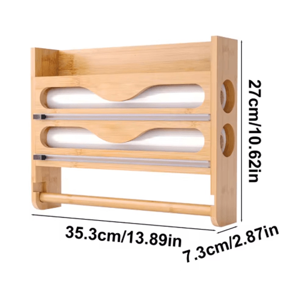 Bamboo Foil And Cling Film Organizer With Cutter Wall Mounted Kitchen Storage And Paper Towel Holde 1