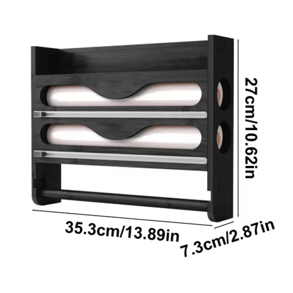 Bamboo Foil And Cling Film Organizer With Cutter Wall Mounted Kitchen Storage And Paper Towel Holde 2