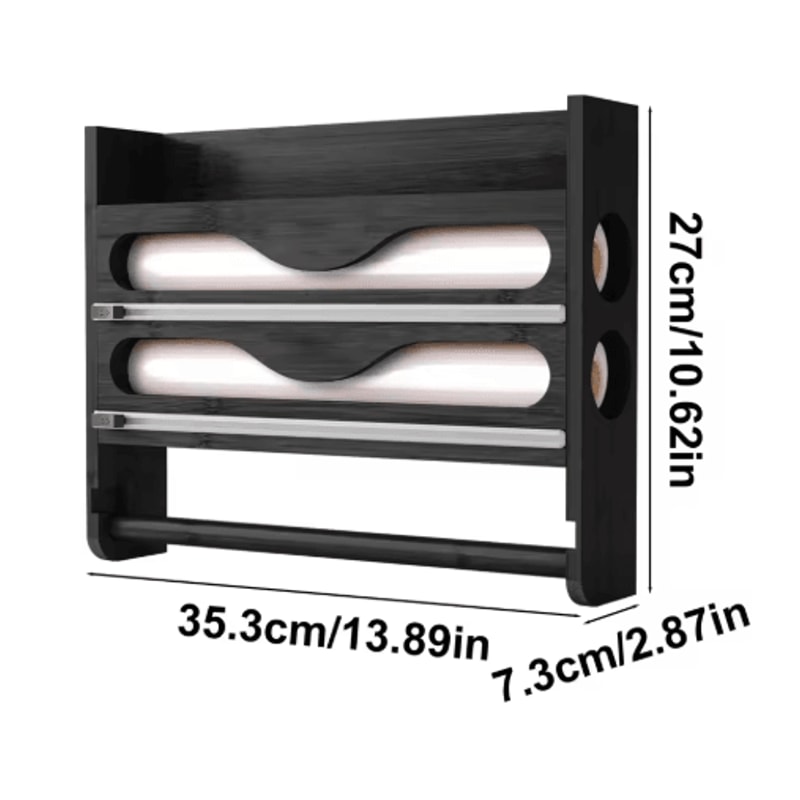 Bamboo Foil And Cling Film Organizer With Cutter Wall Mounted Kitchen Storage And Paper Towel Holde 2