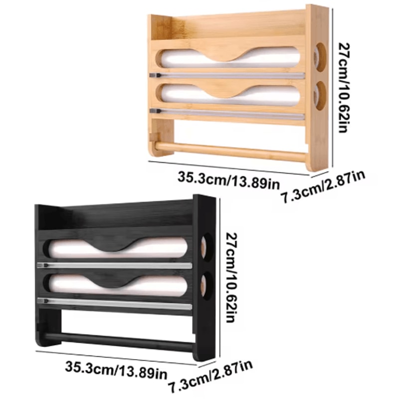 Bamboo Foil And Cling Film Organizer With Cutter Wall Mounted Kitchen Storage And Paper Towel Holde 6