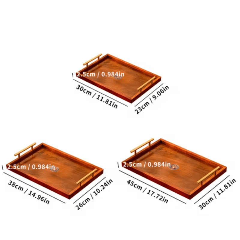 Wooden Serving Tray Set 3 Piece Breakfast Party And Storage Trays With Metal Handles Brown 1