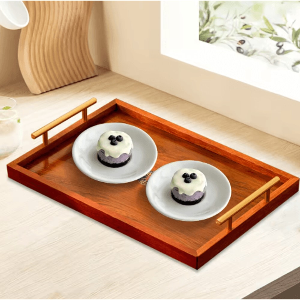 Wooden Serving Tray Set 3 Piece Breakfast Party And Storage Trays With Metal Handles Brown 6