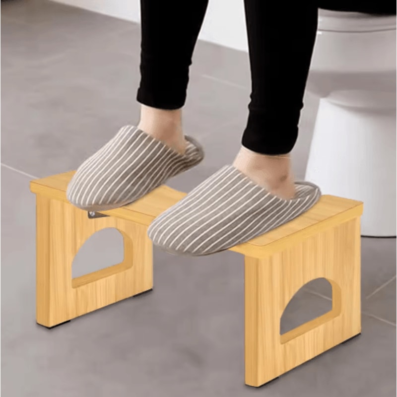 Folding Bamboo Toilet Stool Non Slip Space Saving Bathroom Stool For Kids And Adults 3