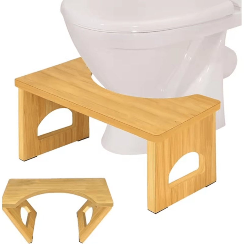 Folding Bamboo Toilet Stool Non Slip Space Saving Bathroom Stool For Kids And Adults 0