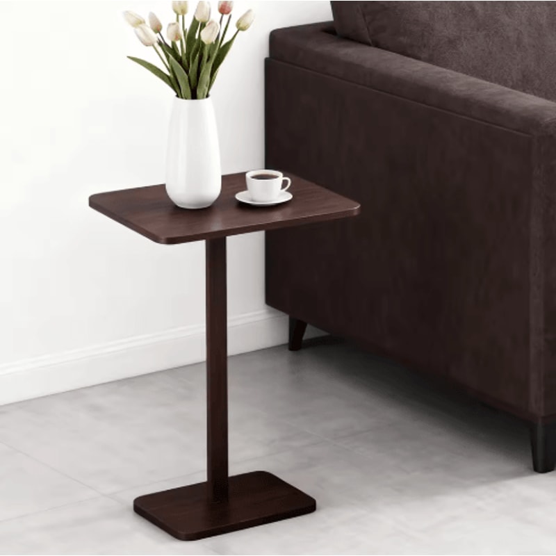 Bamboo C Shape Sofa Side Table Space Saving Armrest Tray And TV Snack Table Rustic Brown 3